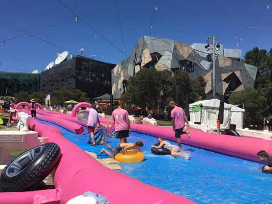 There was a giant slip-n-slide set up downtown just after NYE.