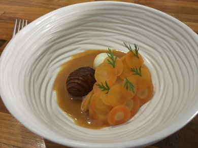 Carrot, baby potato, quail egg