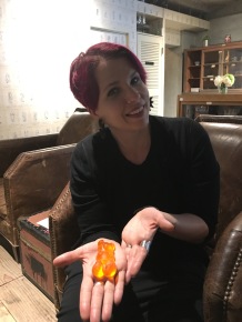 This gummy bear was nearly the size of Beth's head.